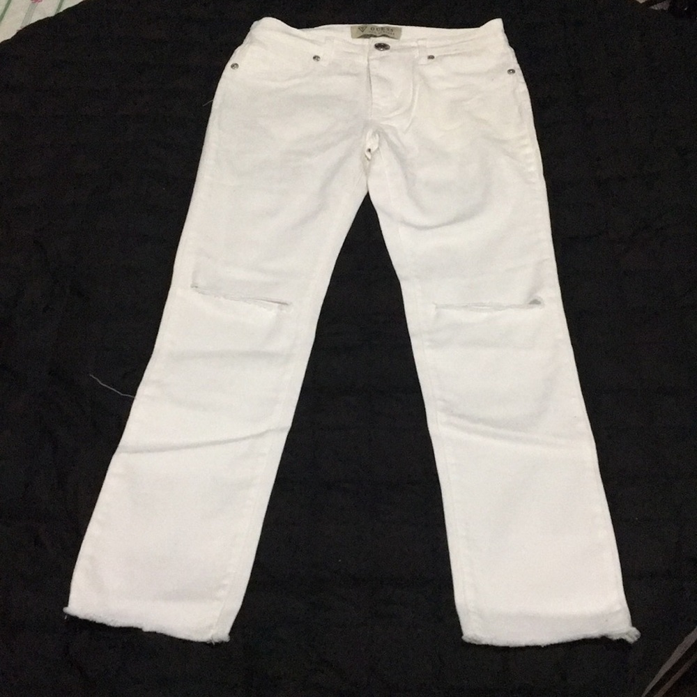 All-White Ripped Knee Jeans